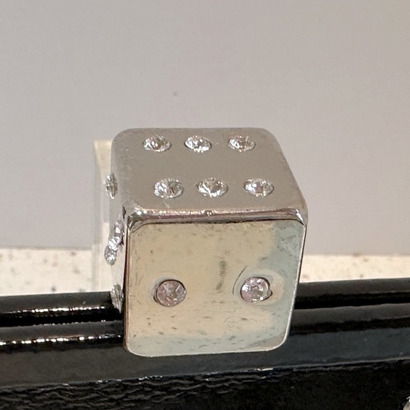 Vintage Betsey Johnson‎ Black Patent Leather Crystal DICE Clasp Clutch Purse - Picture 7 of 10